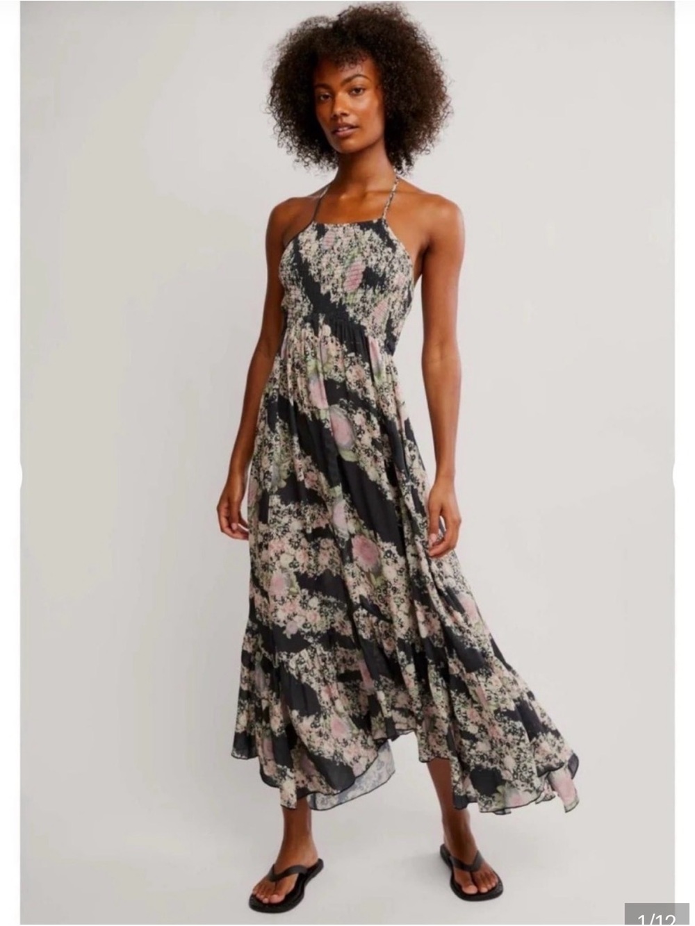 Free People Heat Wave Sundress Dress Pink Black Floral Maxi Straps NWT